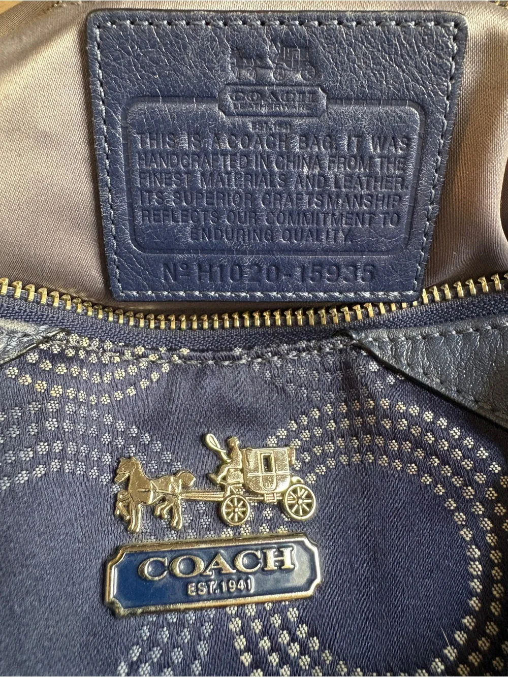 Coach Navy Circle Signature Satchel with Leather Trim